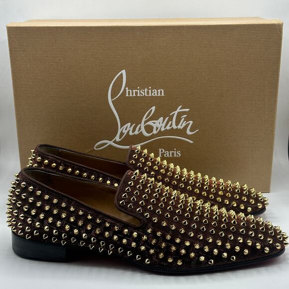 CHRISTIAN LOUBOUTIN Dandelion Spikes Loafer Shimmer Brown Gold Sz 44/11 $1395